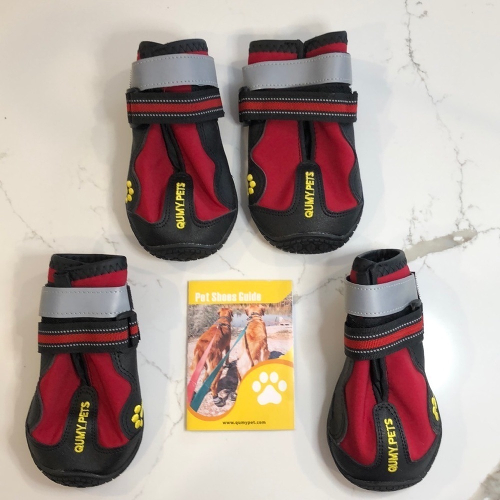QUMY dog boots waterproof  dog boots reflective strips red anti-slip SZ 7 (4)